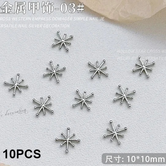 Gun Black Square Rivet Metal Round Ball Cone Alloy Fork Spoon Punk Stars Bowknot Pearl Nail Art Accessories Decorations Manicure