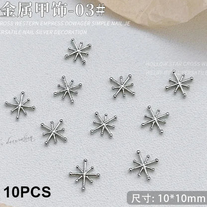 Gun Black Square Rivet Metal Round Ball Cone Alloy Fork Spoon Punk Stars Bowknot Pearl Nail Art Accessories Decorations Manicure
