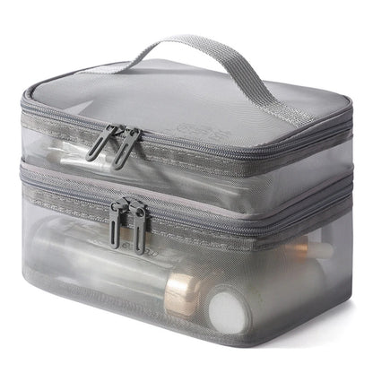 Travel 2 Layers Cosmetic Organizer Bag Transparent Folding Mesh Zipper Storage Pouch Large Capacity Makeup Wash Kit Bag 2024