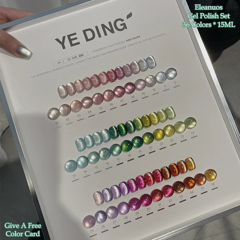 Eleanuos Rainbow Cat's Eye gel Polishing 36PCS Mixed Varnish gel Semi Permanent Glass Cat's Eye Star Ultraviolet LED Nail Salon