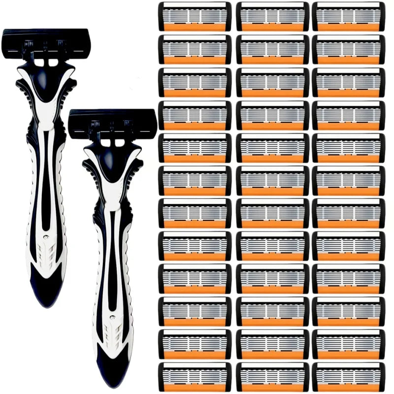 1 Handle + 3/6/12 Blades/ Men Women Manual Safety Razor 6-Layer Stainless Steel Hair Removal Shaving Replaceable Shaver Head