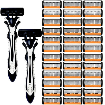 1 Handle + 3/6/12 Blades/ Men Women Manual Safety Razor 6-Layer Stainless Steel Hair Removal Shaving Replaceable Shaver Head