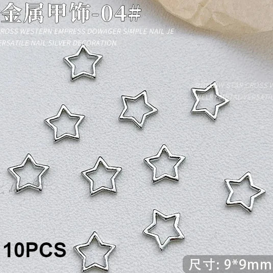 Gun Black Square Rivet Metal Round Ball Cone Alloy Fork Spoon Punk Stars Bowknot Pearl Nail Art Accessories Decorations Manicure