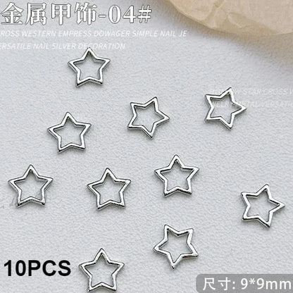 Gun Black Square Rivet Metal Round Ball Cone Alloy Fork Spoon Punk Stars Bowknot Pearl Nail Art Accessories Decorations Manicure