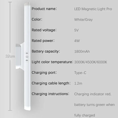 LED Makeup Mirror Light  5V USB Rechargeable Vanity Lamp Eye Protection Hanging Magnetic Desk Lamps Touch Switch Book Lights
