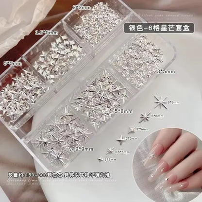 Gun Black Square Rivet Metal Round Ball Cone Alloy Fork Spoon Punk Stars Bowknot Pearl Nail Art Accessories Decorations Manicure