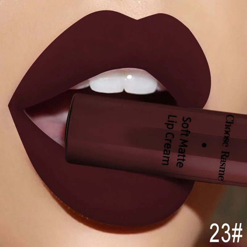 QIBEST Sexy Matte Velvet Liquid Lipstick Velvet Lip Gloss Tint Tube Matte Nude Pigment Red Black Makeup Cosmetics Lipsticks