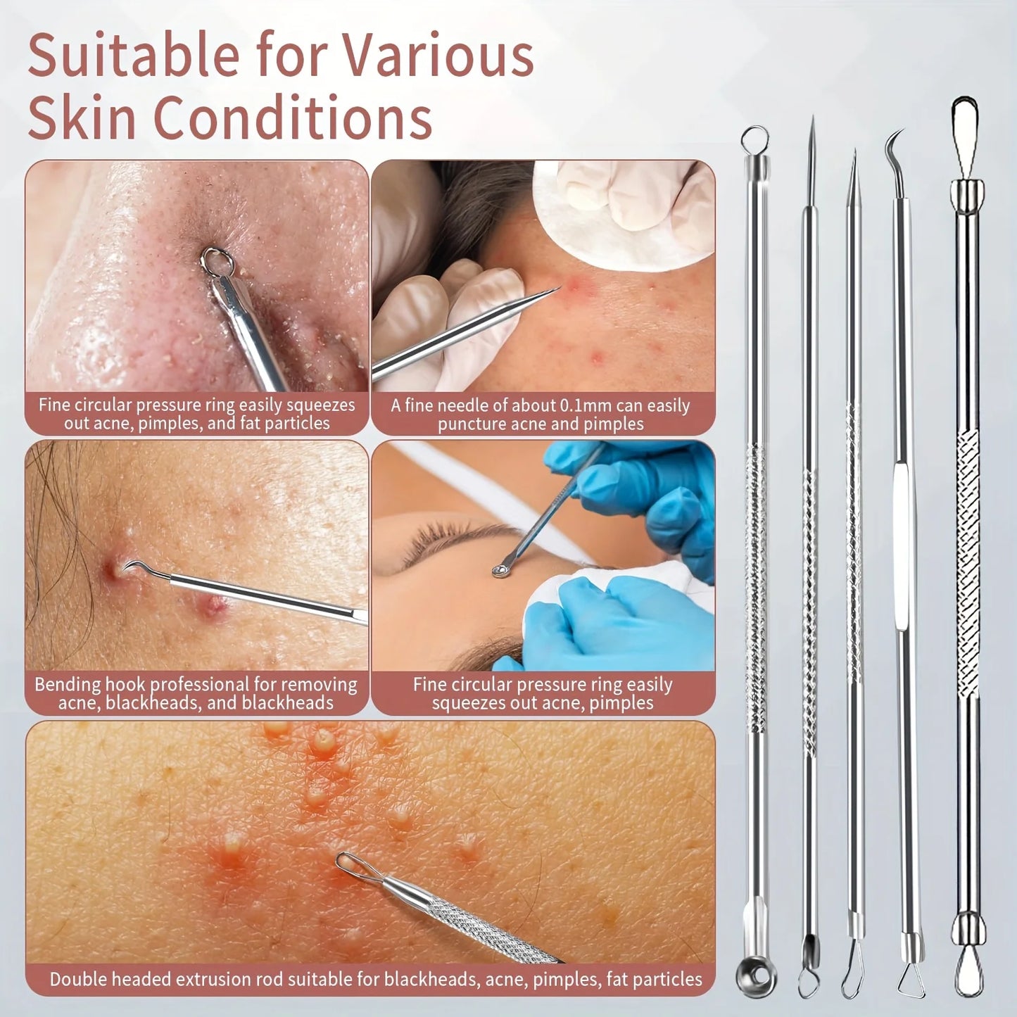 12pcs Blackhead Tools,Pimple Popper Tool Kit, Quick and Easy of and Blackheads,Precise Eyebrow Tweezers for Facial Hair women