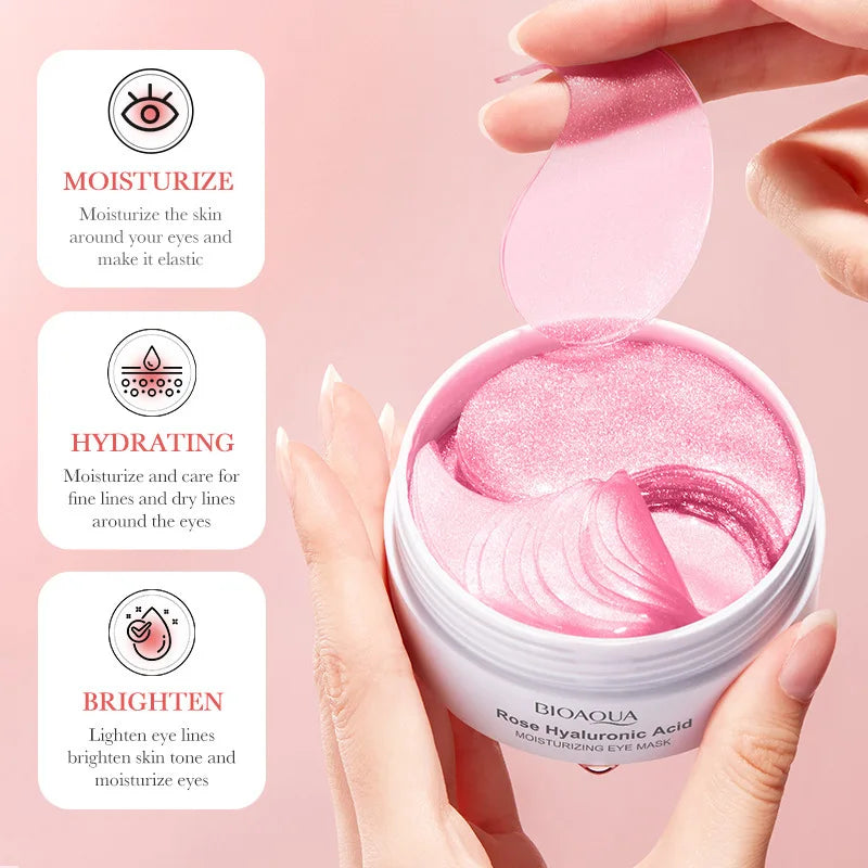 60pcs BIOAQUA Rose Hyaluronic Acid Eye Mask Anti Dark Circles Eye Bags Moisturizing Anti-Aging Eye Patches Skin Care Products