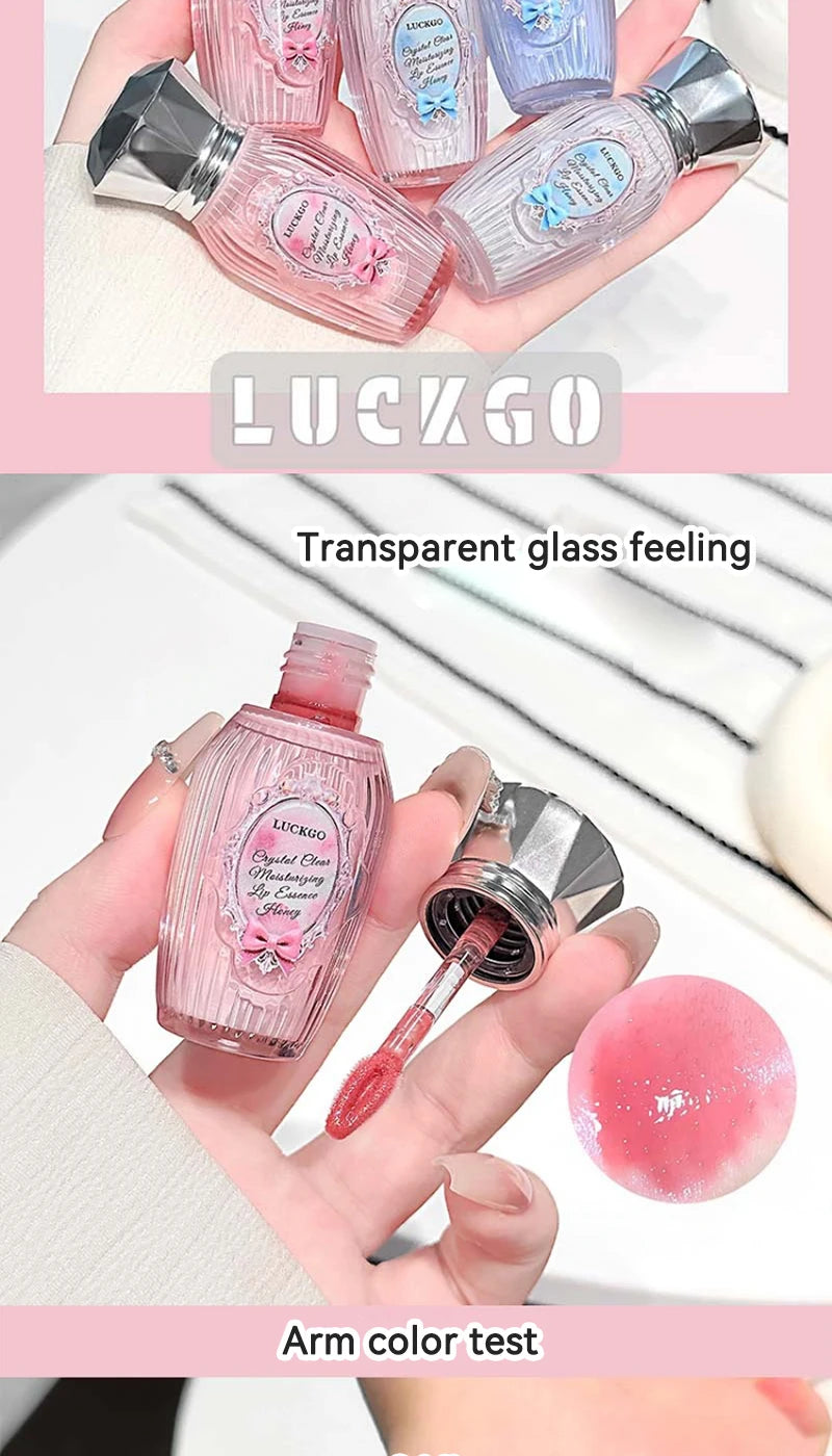 Lckgo Crystal Clear Moisture Lip Essence Gloss - Wrinkle Improvement Moisturizing Lip Balm, Mirror Gloss Lip Oil, Lipstick-Style Volume Lip Gloss
