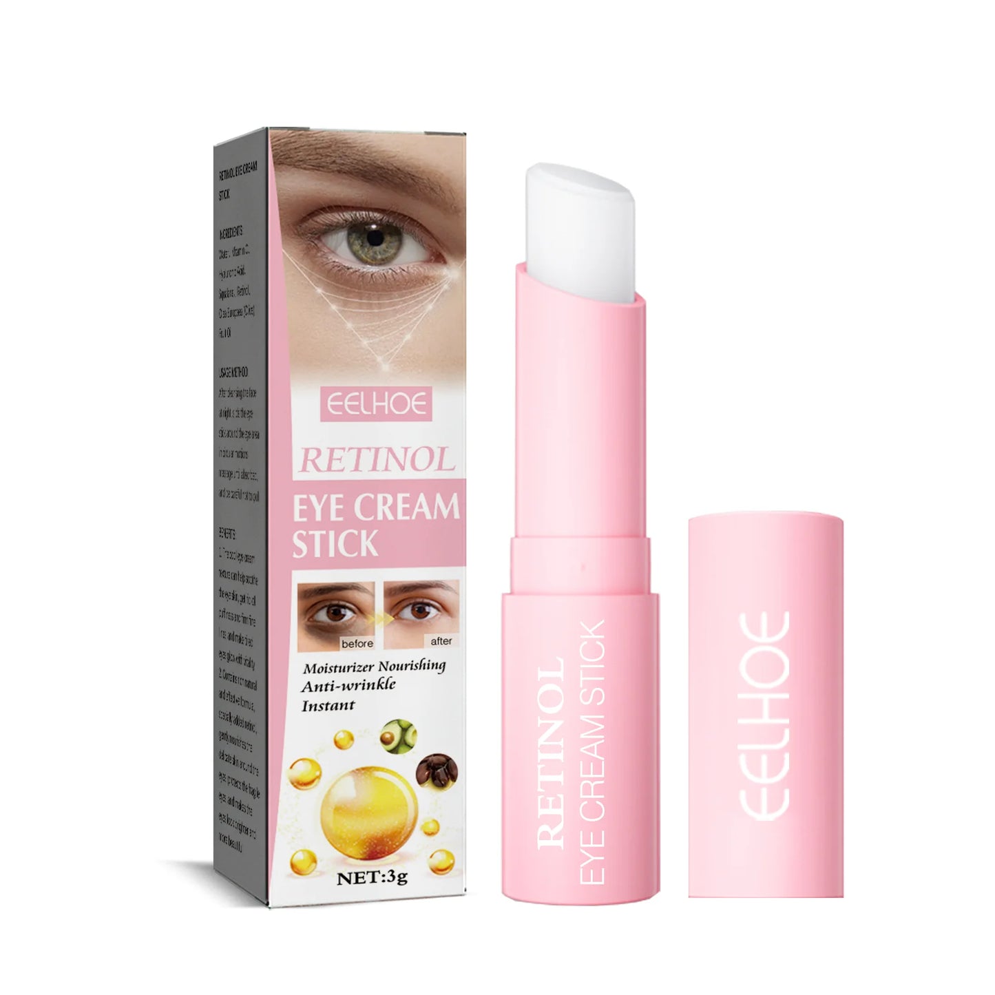 Retinol Eye Cream Stick Lifting Fade Fine Line Remove Dark Circles Eye Bags Anti Puffiness Moisturizing Smoothing Eye Skin Care