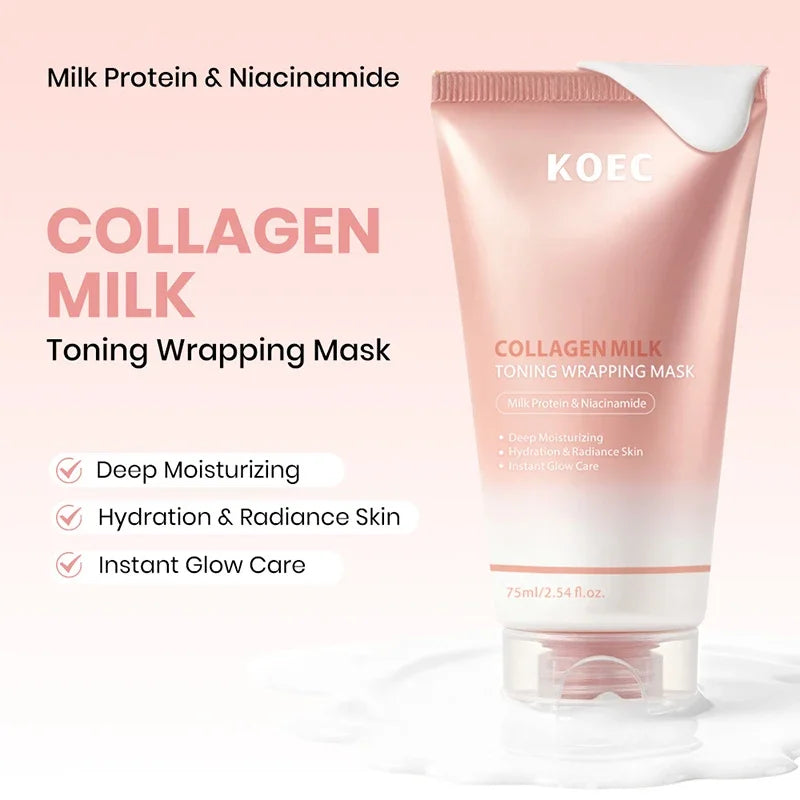 Collagen Milk Toning Wrapping Mask Deep Hydration&Radiance Skin Instant Glow Care Milk Protein & Niacinamide Milky Peel-off Mask
