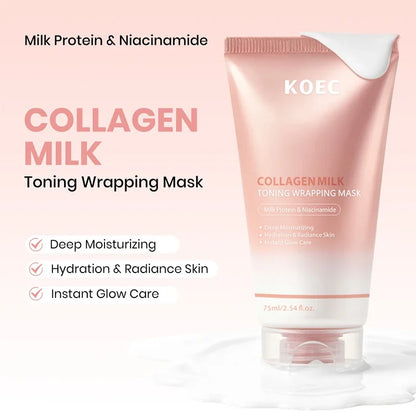 Collagen Milk Toning Wrapping Mask Deep Hydration&Radiance Skin Instant Glow Care Milk Protein & Niacinamide Milky Peel-off Mask