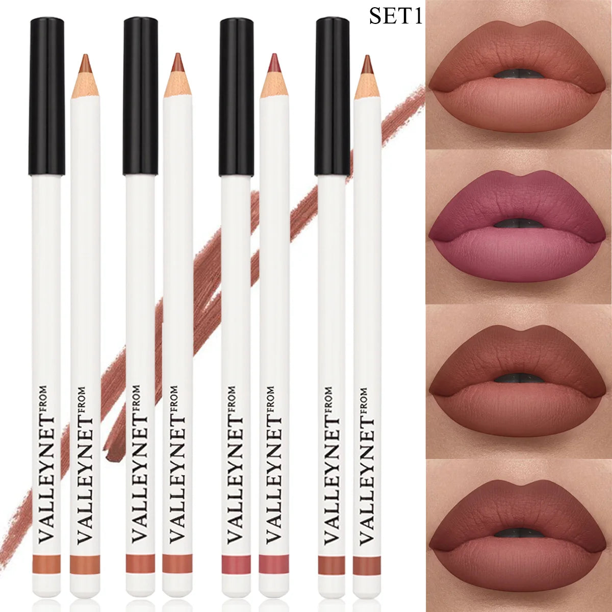4pcs/set Lip Liner Set Lipstick, 2-in-1 Eyeliner and Lip Liner Waterproof Lip Liner Lipstick Set Women's Lip Combo Makeup