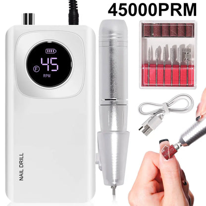 45000 RPM Electric Portable Nail Drill Machine Rechargeable for Gel Nails Polish Portable Nail File Manicure Salon & Home Tools