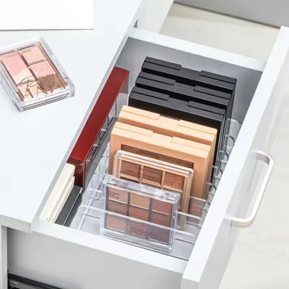Makeup Organizer Box, 7-Compartment Clear Storage Shelf, Multi-Cell Display for Cosmetics, Blush, Eyeshadow,Space-Saving Durable