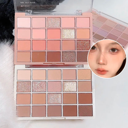 20-Color Warm Eyeshadow Palette – Romantic Smoky & Rose Tones, Matte & Glitter, High-Pigment, Smudge-Proof, Beauty Makeup