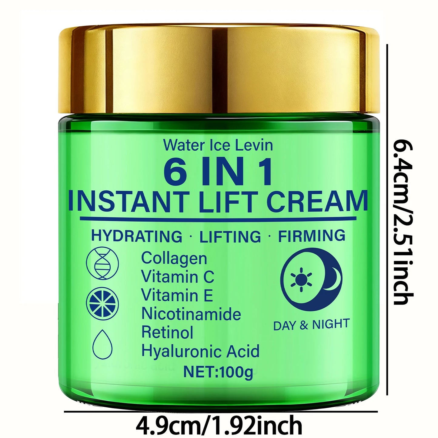 6-in-1 Instant Lift Cream Collagen Vitamin C Retinol Blend. Hydrates, Lifts, Firms Skin. Day Night Use. Visible Tightening. 100g.