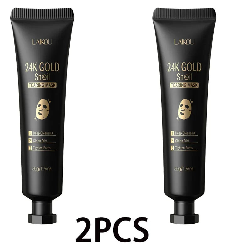 Laikou 24K Gold Snail Peel Off Mask Powerful Pore Cleaner Blackhead & Dirt Remover Detoxifying Facial Shining Skin Care 50g