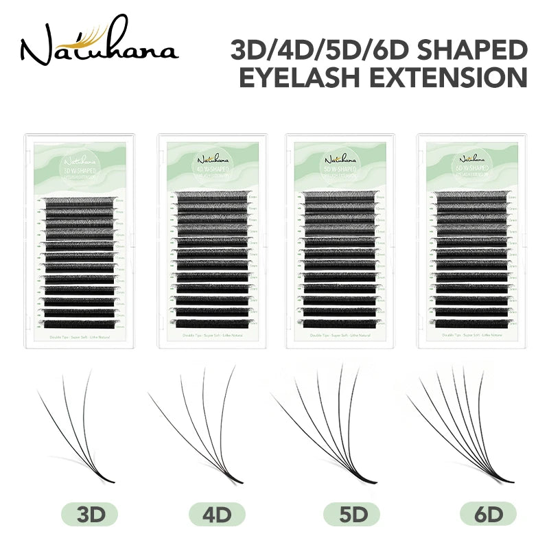 NATUHANA W Shape Eyelashes Extensions 3D 4D 5D 6D W Shaped Brown Black Clover Hand made Premade Volume Fans Lash Extensions