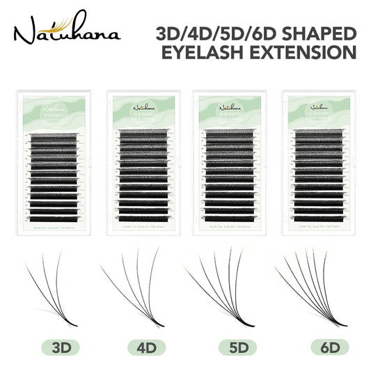 NATUHANA W Shape Eyelashes Extensions 3D 4D 5D 6D W Shaped Brown Black Clover Hand made Premade Volume Fans Lash Extensions