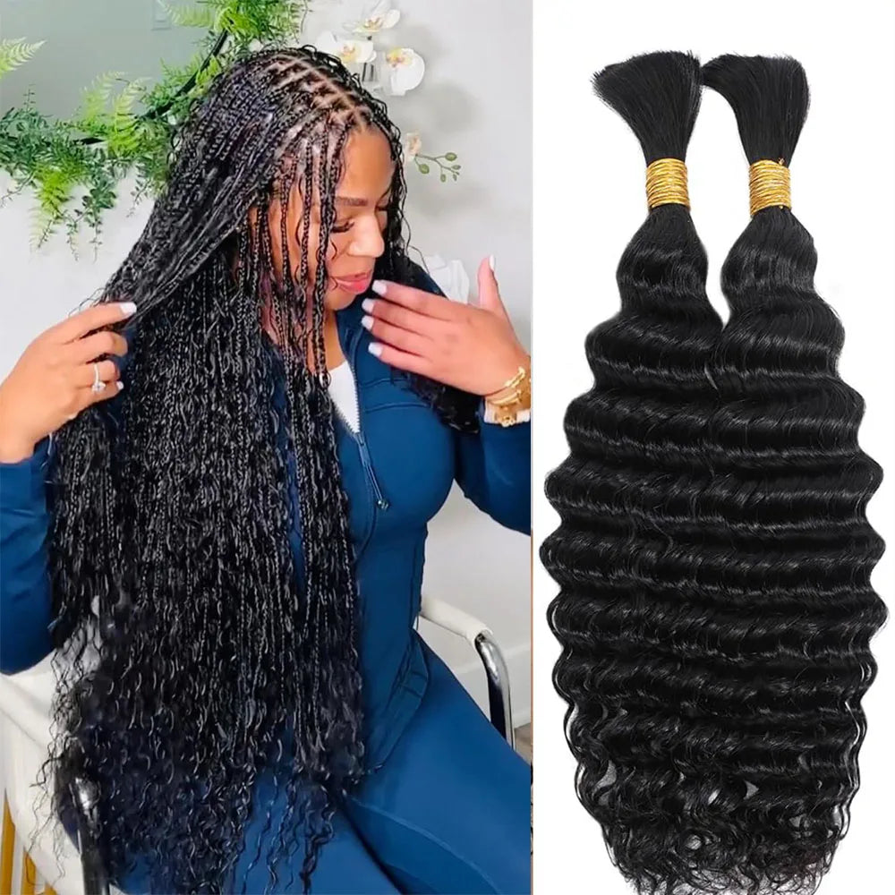 Bulk Human Hair for Braiding 22 24Inch Deep Wave Bulk Human Hair for Boho Braids No Weft 100% Curly Human Hair Bulk Crochet