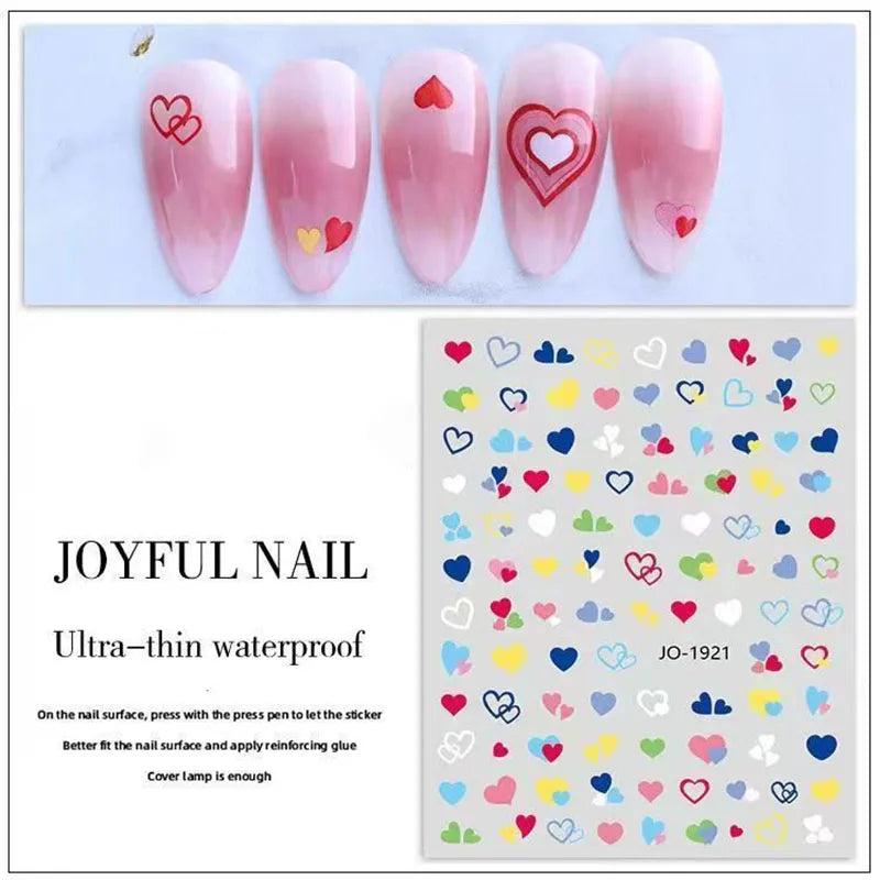 Nail Stickers 3D Love Heart Black White Love Valentine's Day Self-Adhesive Nail Art Decals for DIY Manicure Nail Decorations