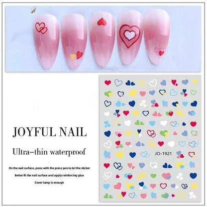 Nail Stickers 3D Love Heart Black White Love Valentine's Day Self-Adhesive Nail Art Decals for DIY Manicure Nail Decorations
