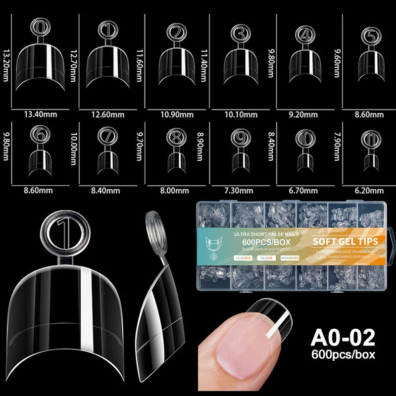 Luxury False Nail Tips Soft Gel Fingertip Semi-matte Capsules Almond French Coffin Full Cover Artificial Fake Nails Extension
