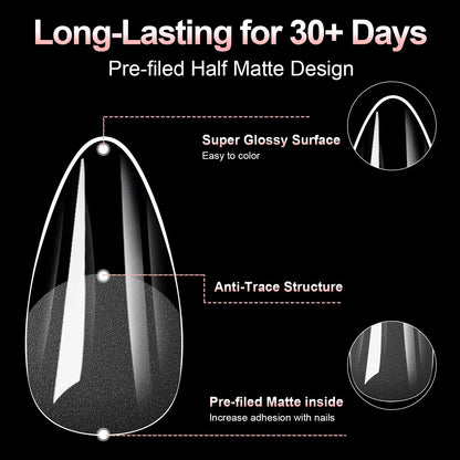100pcs False Soft Gel Nail Tips Half/Full Cover Double-Use Press On Acrylic Nails Almond Coffin Stiletto Fake Nails Supplies
