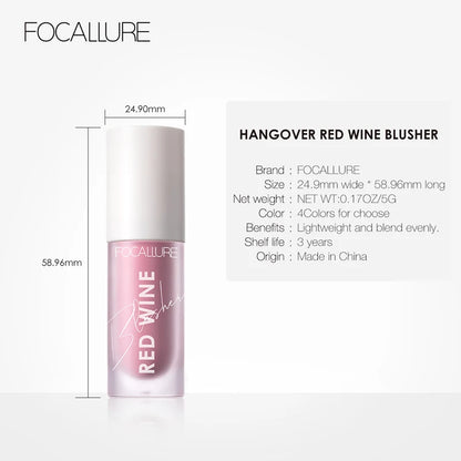 FOCALLURE Hangover Red Wine Blusher 4 Colour Natual Makeup Face Liquid Blush Long Lasting Cosmetics