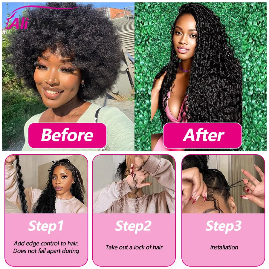 Boho Braids Human Hair Deep Wave Human Hair Braiding Hair 16-26 Inch Bulk Human Hair Bundles 50g/100g Culry Crochet Human Hair