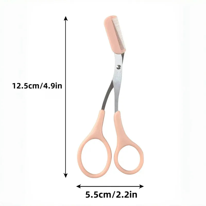 Pink eyebrow trimming scissors with built-in comb - stainless steel, precise grooming tool,creating perfect eyebrows Beauty Tool