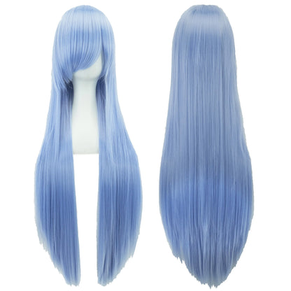 Soowee 80cm Long Synthetic Hair White Purple Cosplay Wigs Party Black Hair Straight Wig Hairpiece for Women