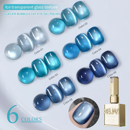 XEIJAYI 6Pcs 15ML Blue Series cat eye Nail Gel polish set Semi Permanent Nail Art Soaking UV LED Nail Salon DIY Nail Salon Gel