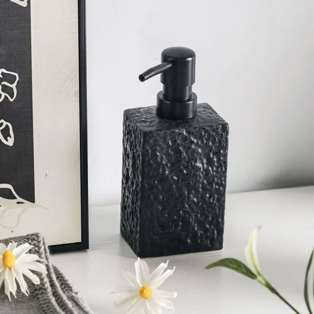 High End Stone Texture Ceramic Lotion Bottle for Home Hotel Multi Purpose Shampoo Hand Wash Bottle Durable Anti Slip Design