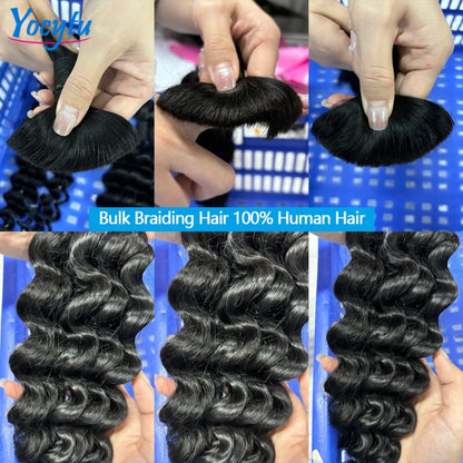 Deep Wave Bulk Human Hair For Braiding 22 22 22 Bulk Braiding 100% Human Hair No Weft For Braiding Wet And Wave Braiding Hair