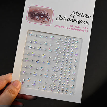 132/162/216/900pcs Coorful Diamonds Tattoos Stickers 3/4/5/6mm Face Rhinestones Tattoo for Party Body/Eye Makeup Gem Accessories