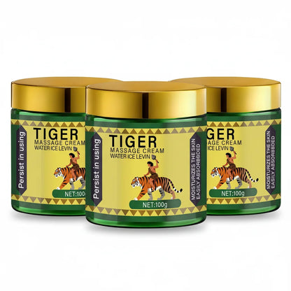 Tiger Massage Cream Moisturizes the Skin; Easily Absorbed. Persistent Soothing; Deeply Nourishing. Water Ice Levin. Net 100g.