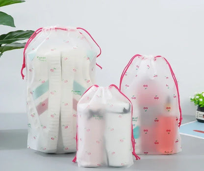 1pc Cute Cartoon Clear Drawstring Storage Bags Women Girls Transparent Bathroom Organizer Towel Brush Cosmetic Makeup Bags