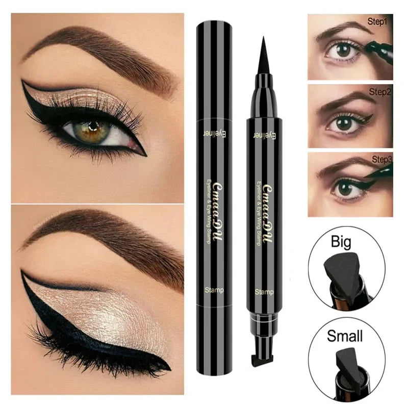 2 IN 1 Big Seal Stamp Liquid Eyeliner Pen Waterproof Double Head Eyes Liner Makeup Stamps Eye Liner Pencil Lasting Eye Cosmetic