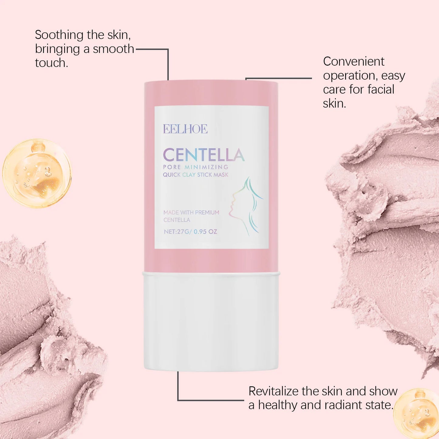 Centella Asiatica Clay Mask Stick Exfoliating Soothing Skin Cleaning Repair Facial Pores Control Oil Moisturizing Clean Mask 27g