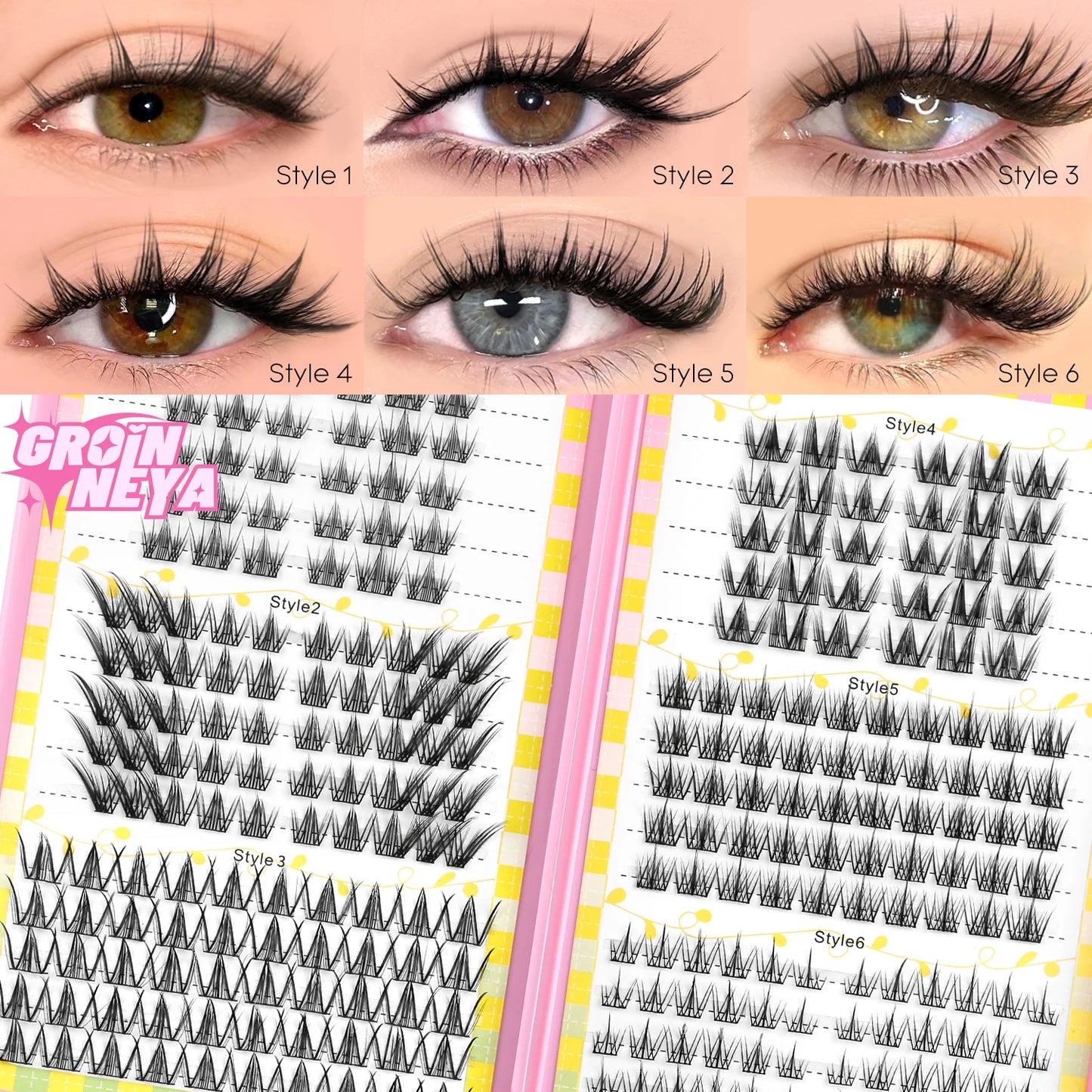 GROINNEYA Lash Clusters 30Rows DIY Natural Manga Eyelashes Mixed Tray Individual Lashes Natural Volume Eyelash Extension Makeup