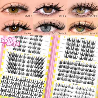 GROINNEYA Lash Clusters 30Rows DIY Natural Manga Eyelashes Mixed Tray Individual Lashes Natural Volume Eyelash Extension Makeup