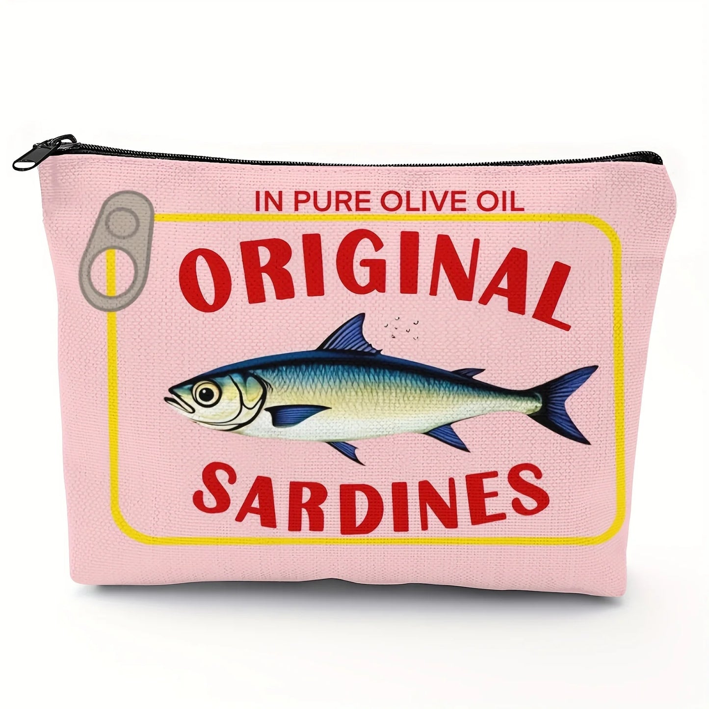 Lightweight & Durable Unisex Makeup Bag – Vintage Sardines Olive Oil Design