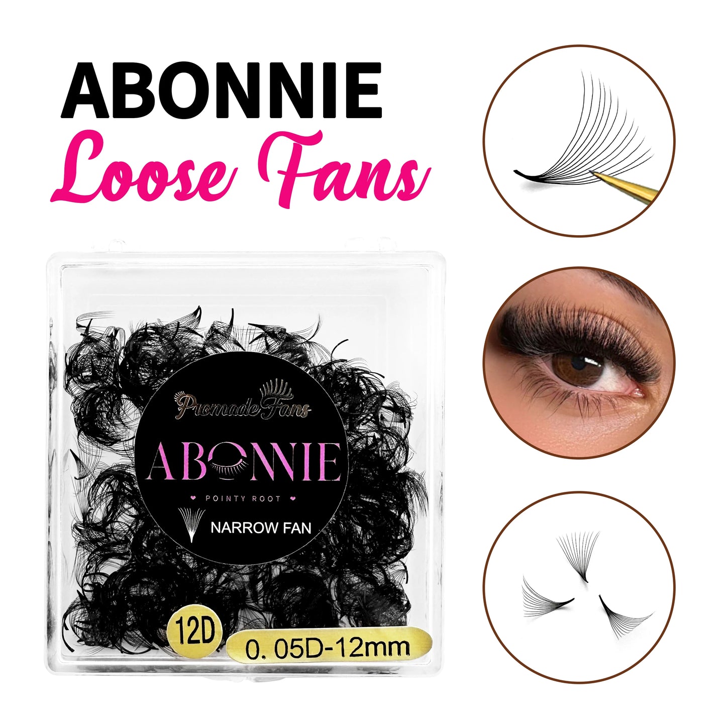 ABONNIE 500 Premade Narrow Fans Bouquet Eyelashes 8D-20D Pointy Base Mid Stem Promade Loose Fans Eyelash
