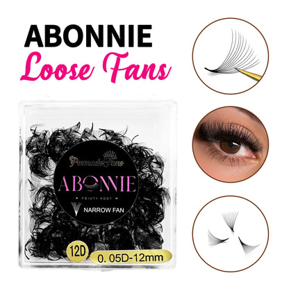 ABONNIE 500 Premade Narrow Fans Bouquet Eyelashes 8D-20D Pointy Base Mid Stem Promade Loose Fans Eyelash