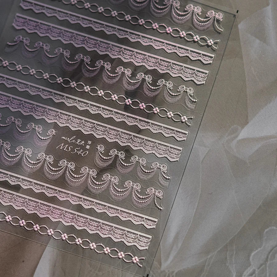 Exquisite Pink Lace Nail Art Stickers 5D Relief Lace Series Nails 3D Decoration Decals DIY Adhesive Manicure Accessories Sticker