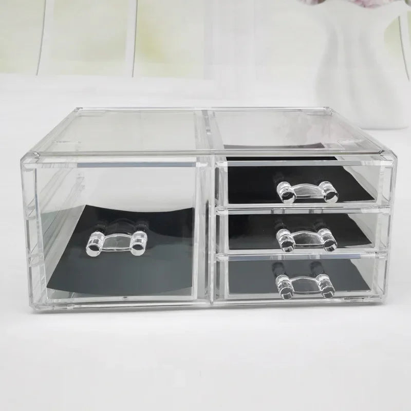 Table Transparent Plastic Makeup Organizer Multi-type Drawers Skincare Product Storage Box 3 Layers Case