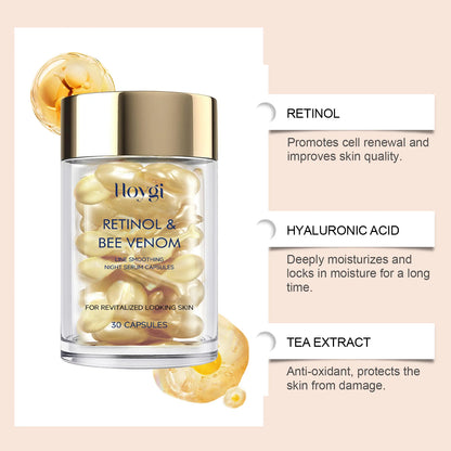 Hoygi Retinol Bee Venom Facial Capsules Gently Moisturize Facial Skin, Tighten and Improve Skin Quality, Moisturizing Capsules